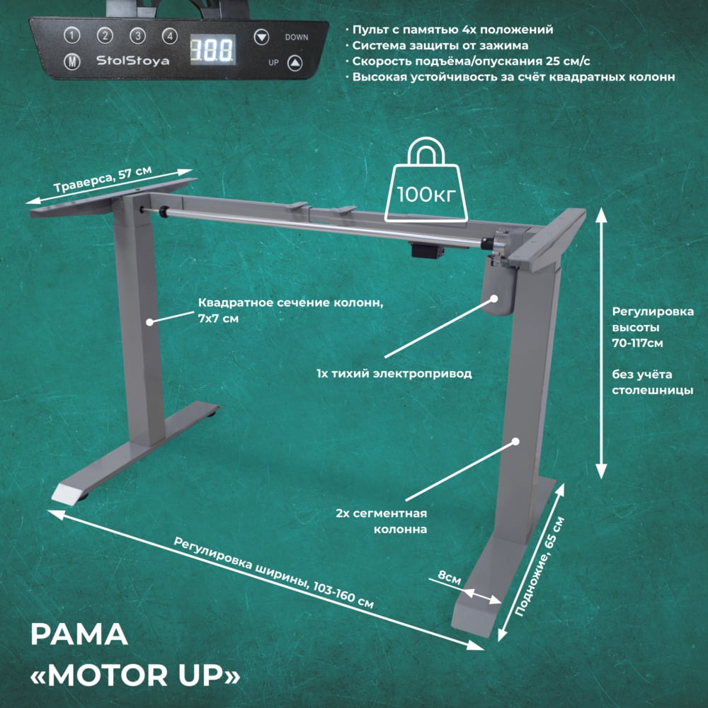 Изображение товара Рама для стола StolStoya с регулируемой высотой и электроподъемником PE211IS