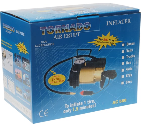 Изображение товара Компрессор TORNADO поршневой 14A 150PSI в сумке 12V Megapower AC-580 600187