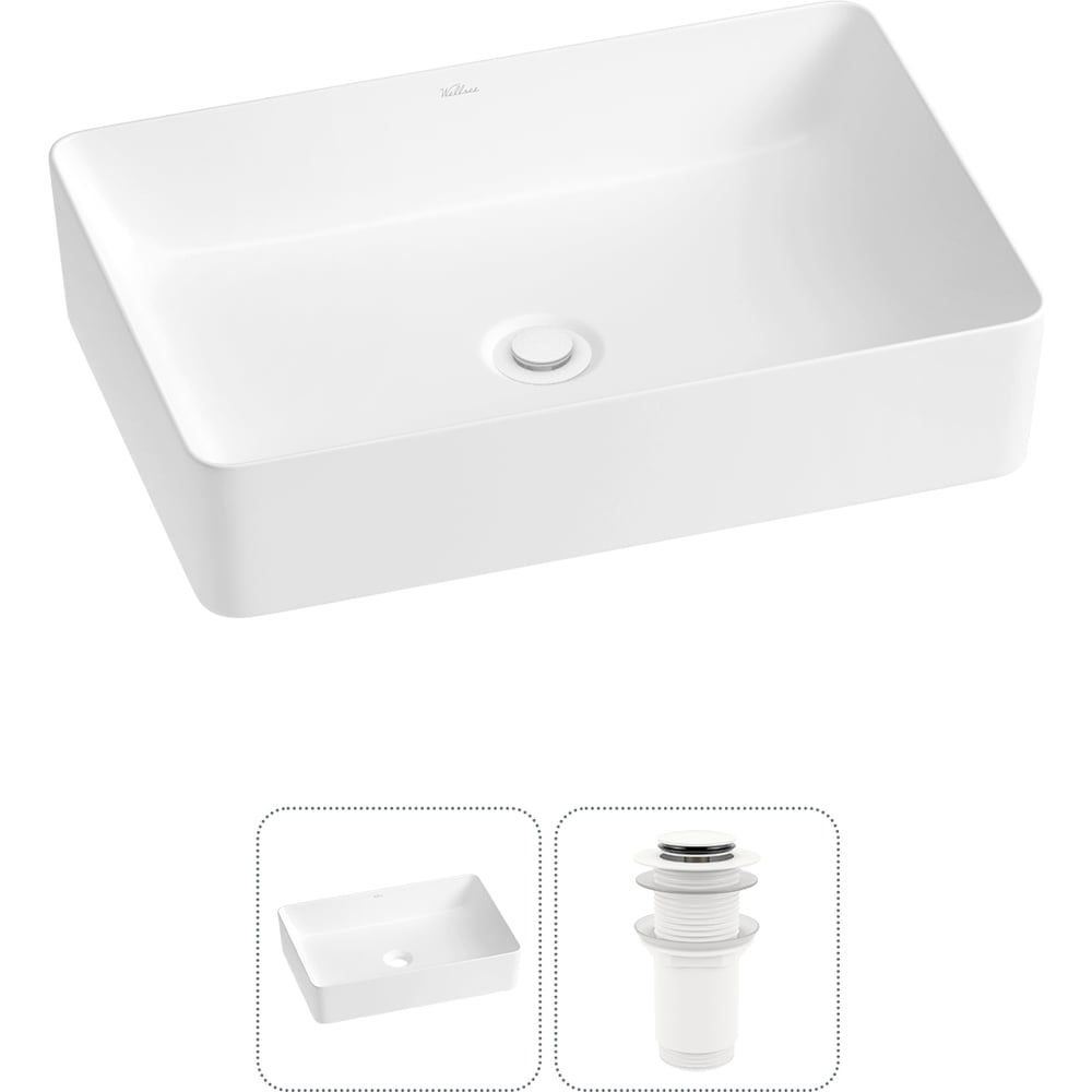 Изображение товара Накладная раковина Wellsee FreeDom 2.0 прямоугольная белая 50x34 см