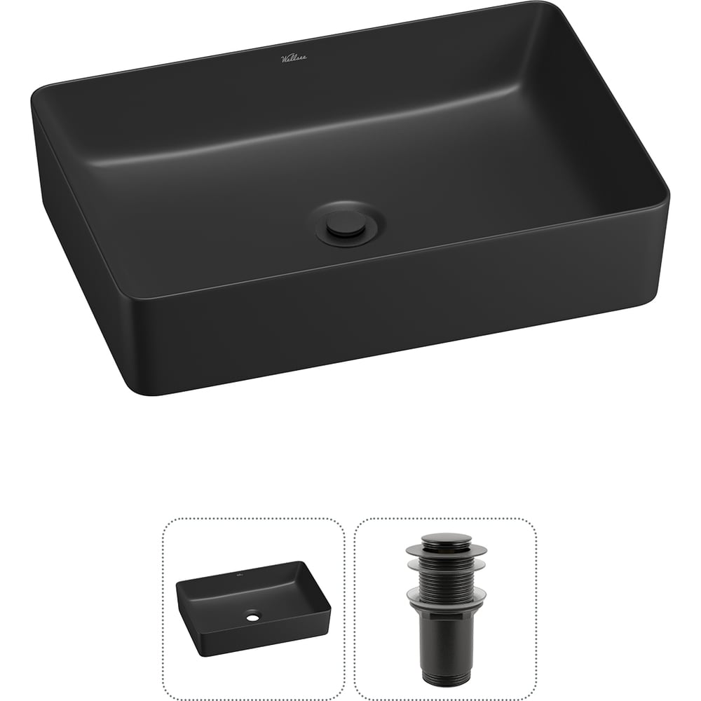 Изображение товара Набор Wellsee 2 в 1 FreeDom 2.0 накладная раковина 50x34 см матовый черный