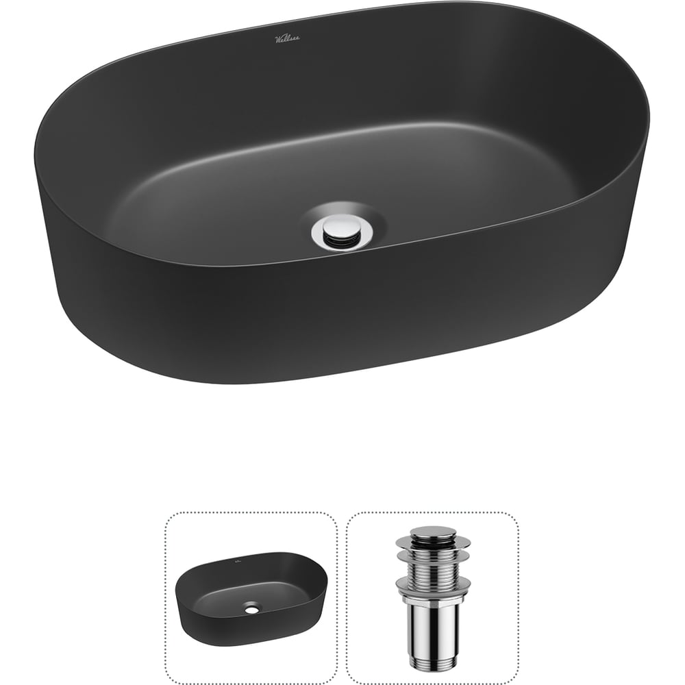 Изображение товара Набор Wellsee 2 в 1 Saint-Germain накладная раковина 56x37 см матовый черный фарфор