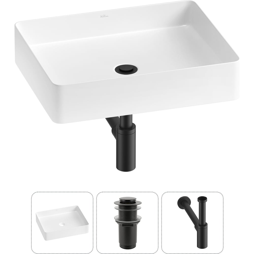 Изображение товара Набор Wellsee 3 в 1 FreeDom 2.0 накладная раковина из фарфора 51x40 см с донным клапаном