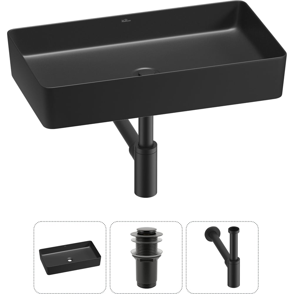 Изображение товара Набор Wellsee 3 в 1 FreeDom 2.0 накладная раковина 60x34 см матовый черный фарфор