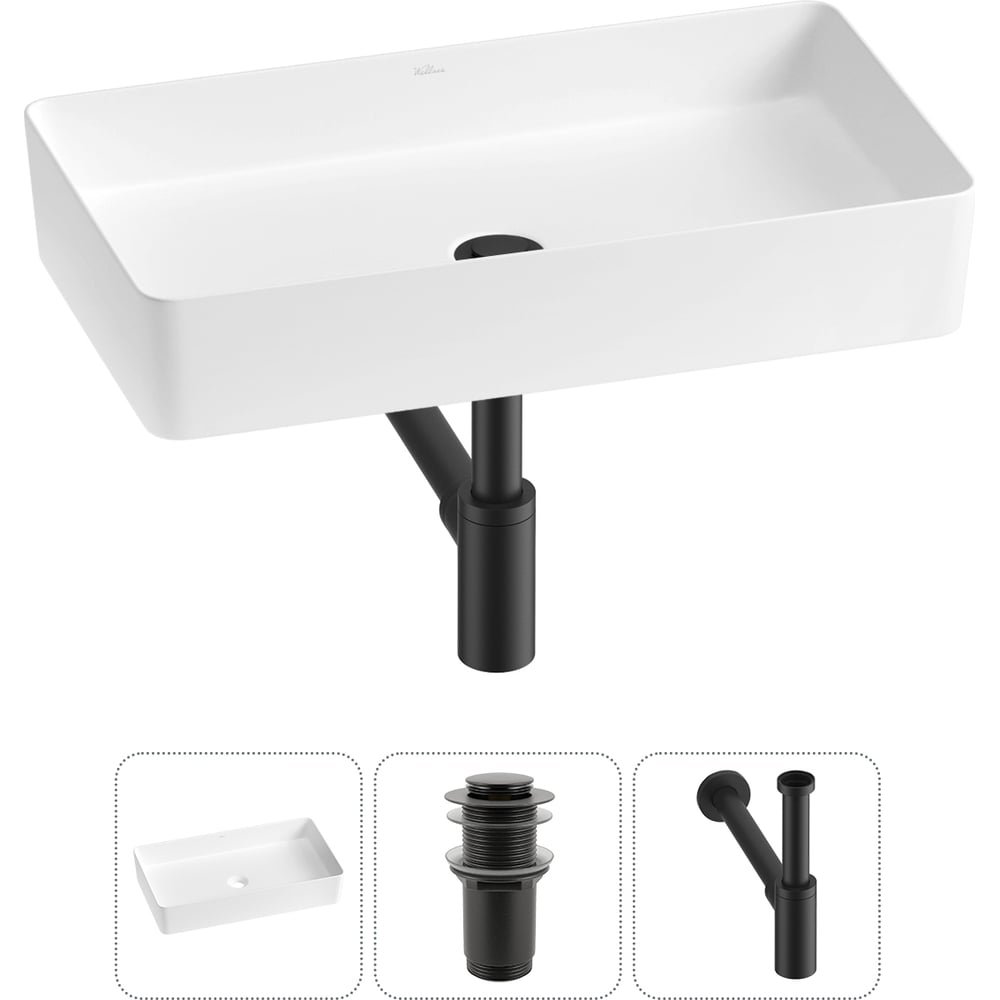 Изображение товара Набор раковина Wellsee FreeDom 2.0 60x34 см накладная с донным клапаном матовая белая