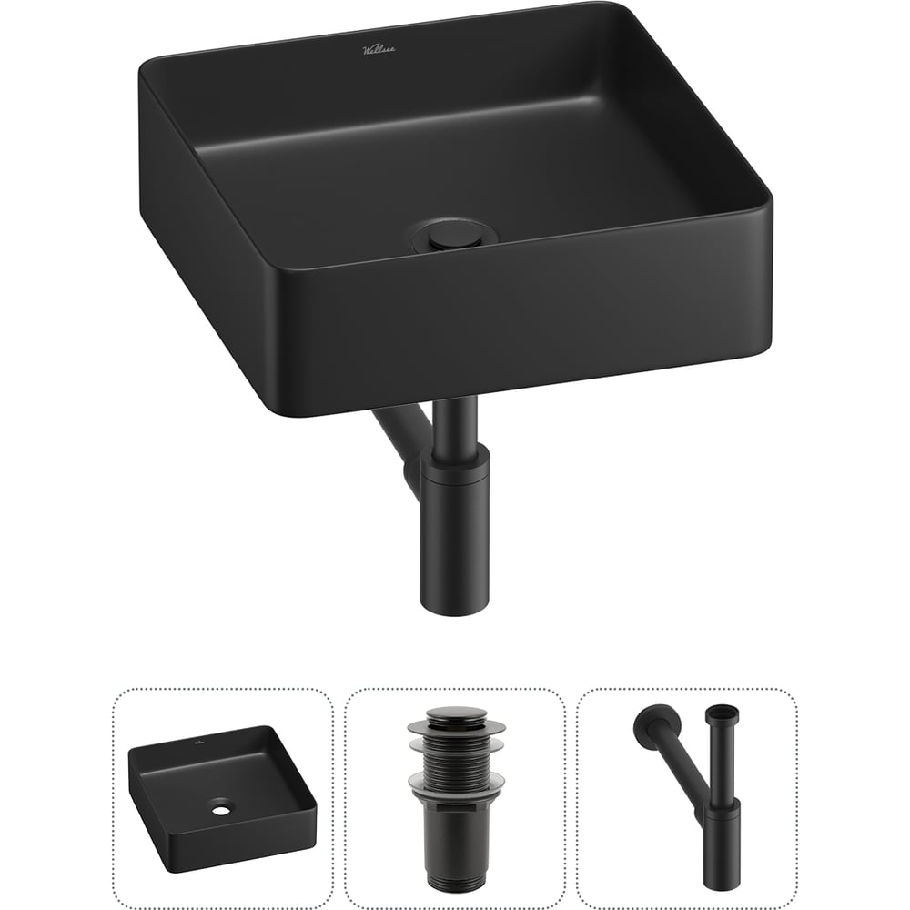 Изображение товара Набор Wellsee 3 в 1 FreeDom 2.0 накладная раковина 30x30 см матовый черный