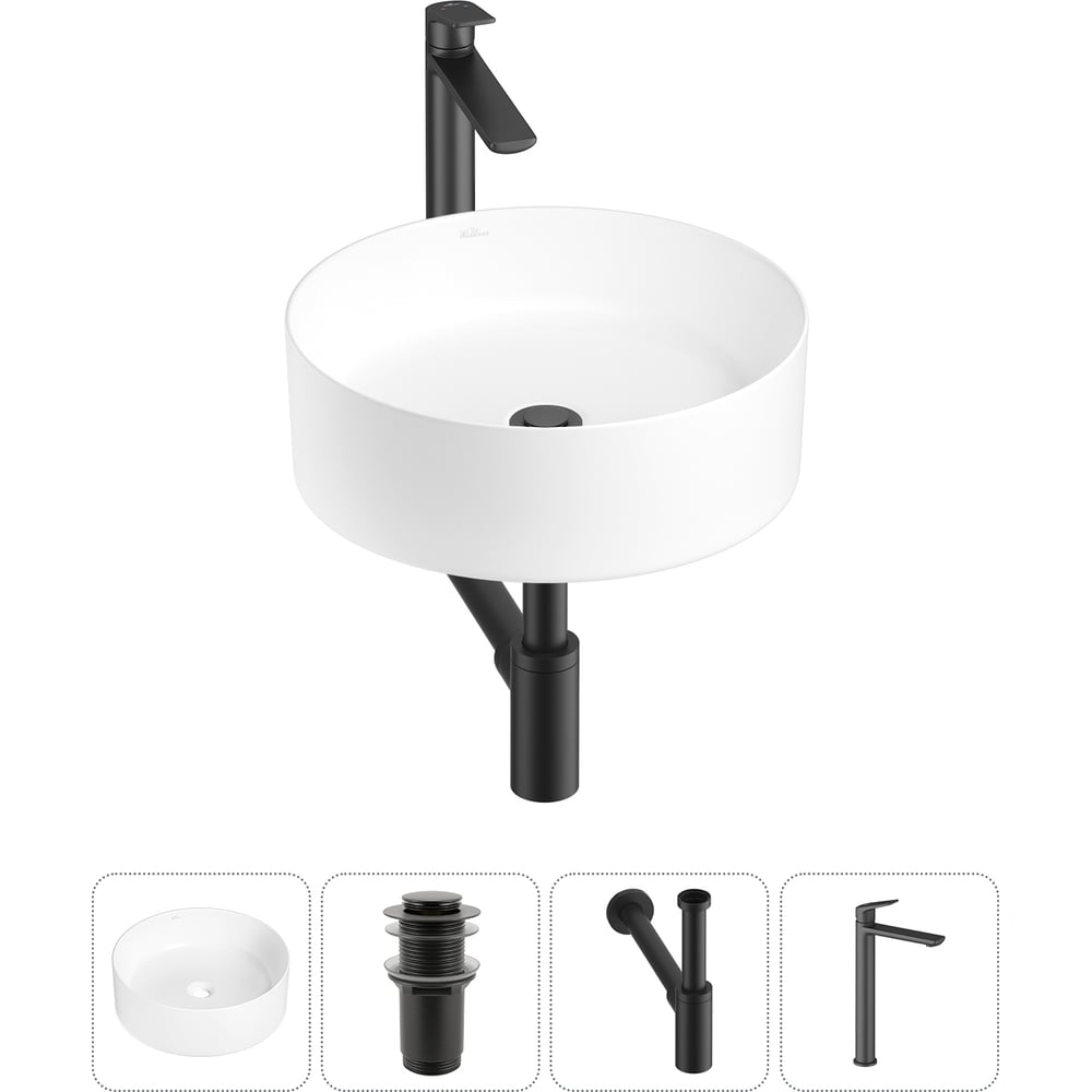 Изображение товара Набор для ванной Wellsee 4 в 1 Belle Spa накладная раковина и смеситель белый