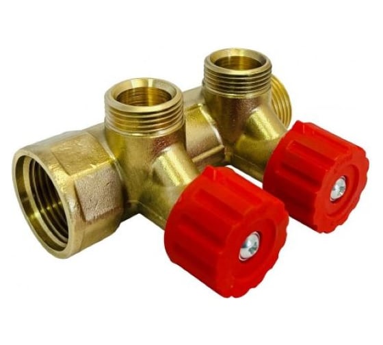 Изображение товара Коллектор латунный АПОГЕЙ КЛА 2502.045-4У-ВГР(К)-20 DN25 ВР1-НР1 м/о 45 мм НР3/4''ЕК с регулирующими вентильными головками красными на 2 выхода 411001