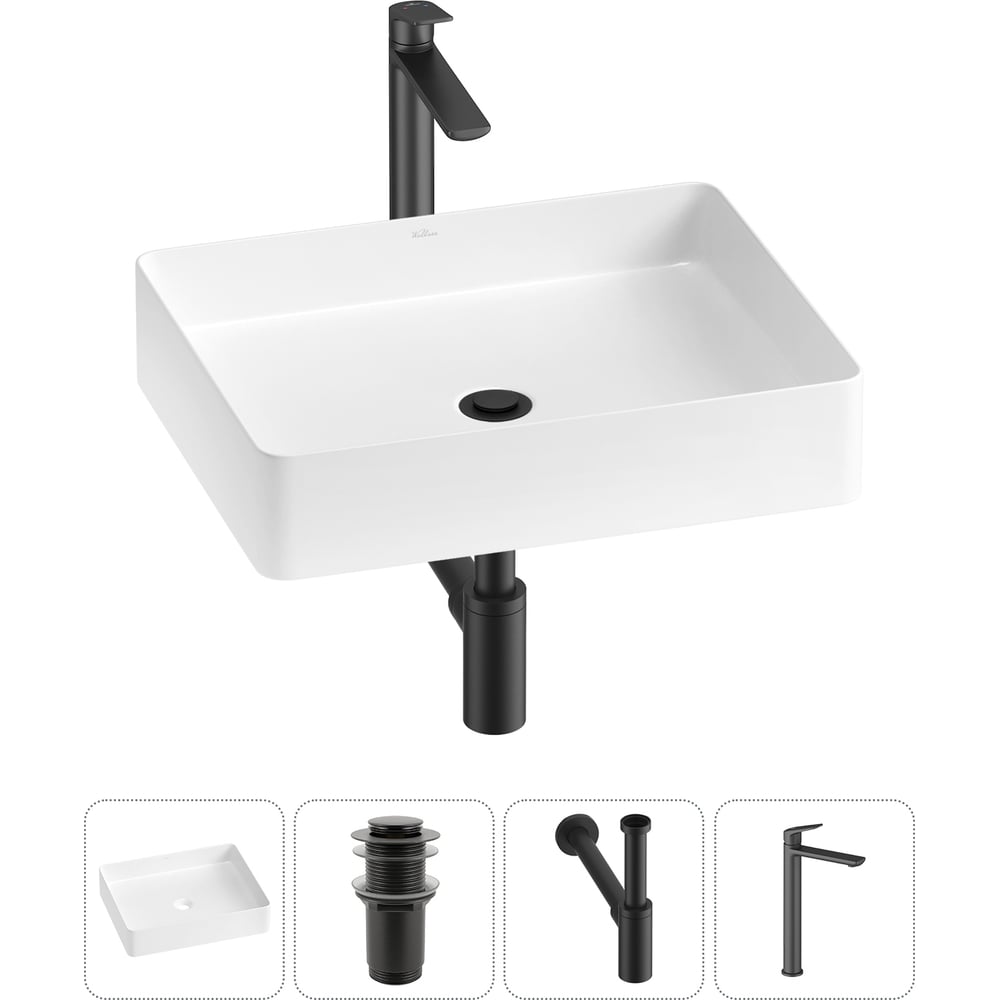 Изображение товара Набор Wellsee 4 в 1 FreeDom 2.0 накладная раковина с смесителем и клапаном 51x40 см