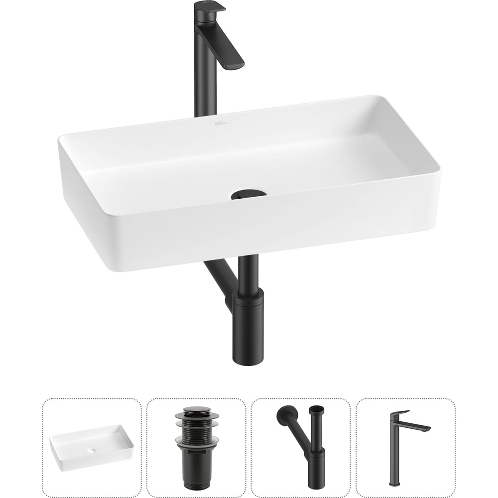 Изображение товара Набор Wellsee 4 в 1 FreeDom 2.0 накладная раковина 60x34 см с смесителем