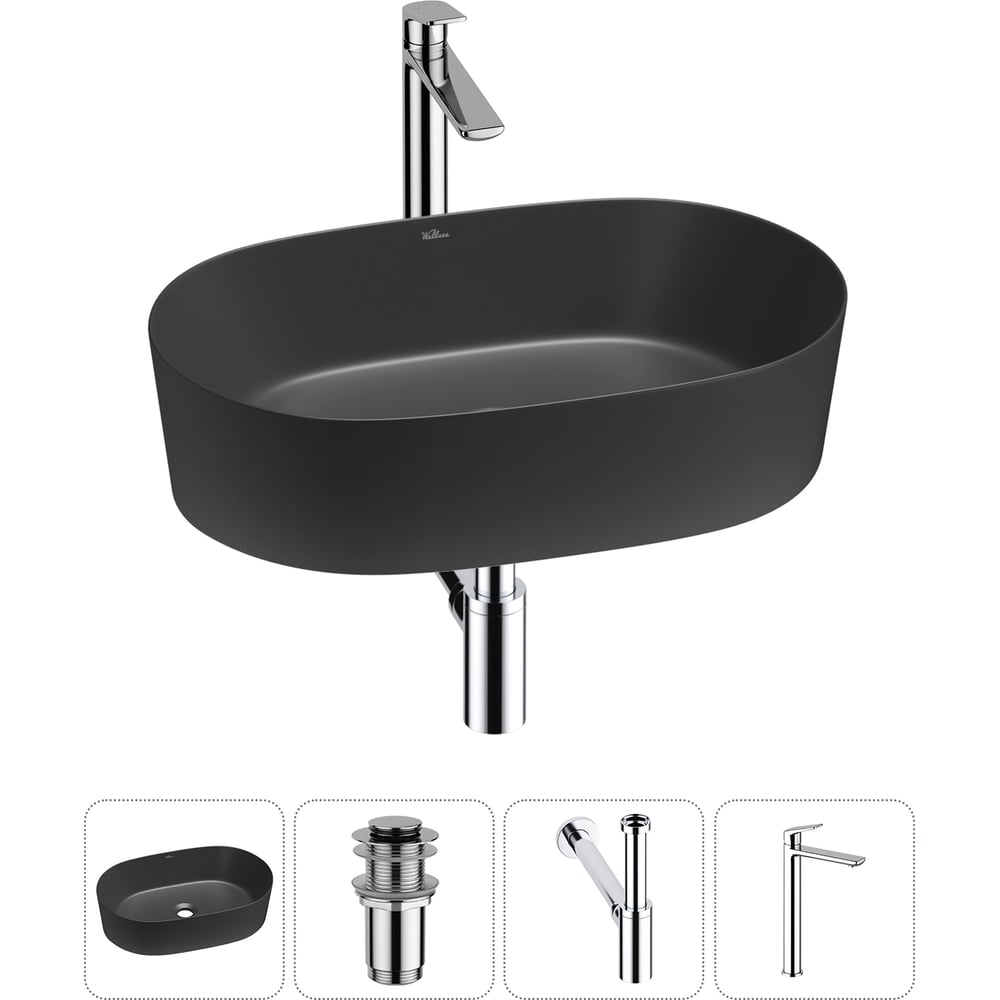 Изображение товара Набор раковина с смесителем Wellsee Saint-Germain 56x37 см матовый черный