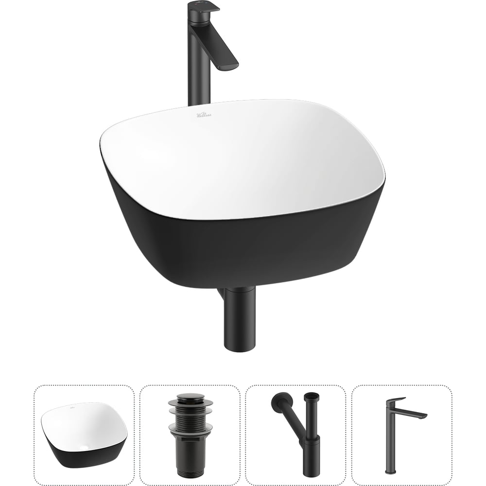 Изображение товара Набор Wellsee 4 в 1 Ground Breaking накладная раковина 40x40 см с смесителем