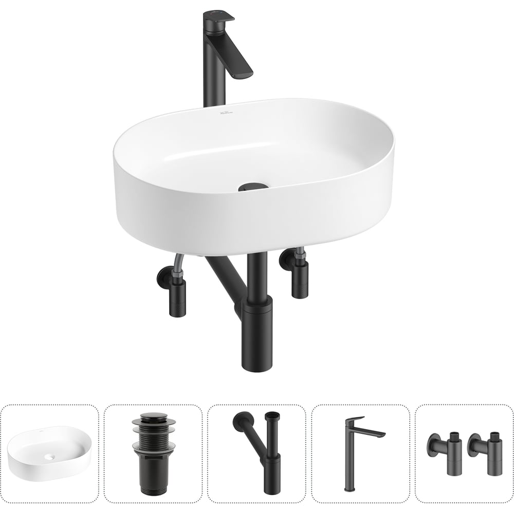 Изображение товара Набор раковина накладная Wellsee 5 в 1 Belle Spa глянцевая белая 50x37 см