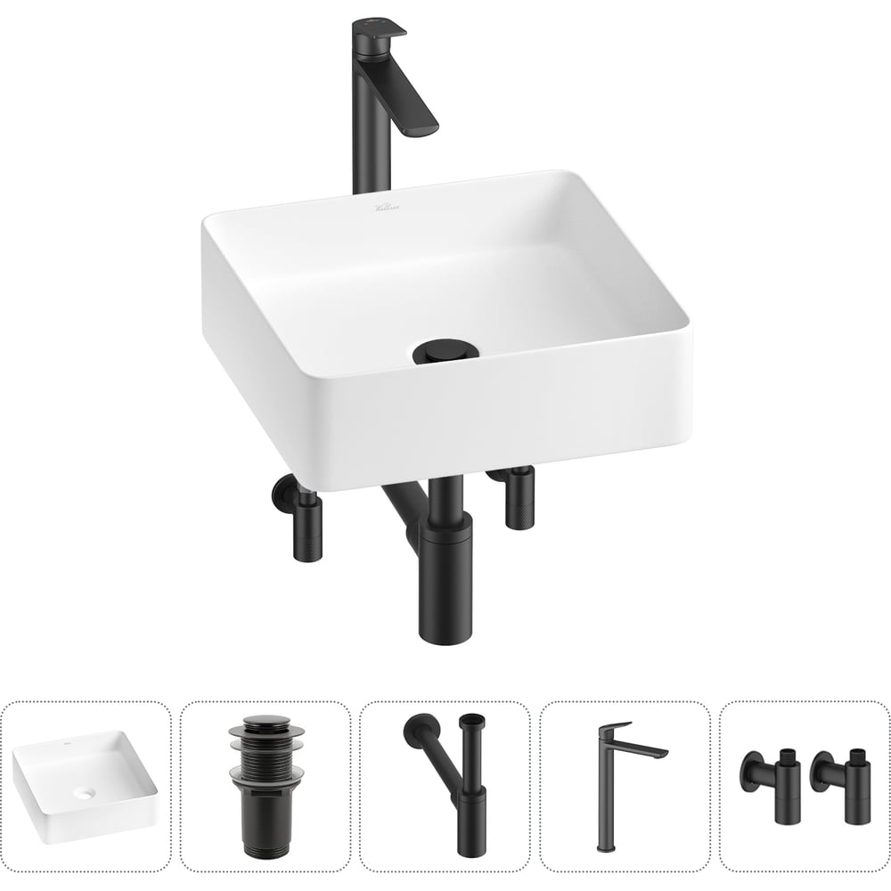 Изображение товара Набор накладная раковина Wellsee FreeDom 2.0 36x36 см со смесителем и сифоном