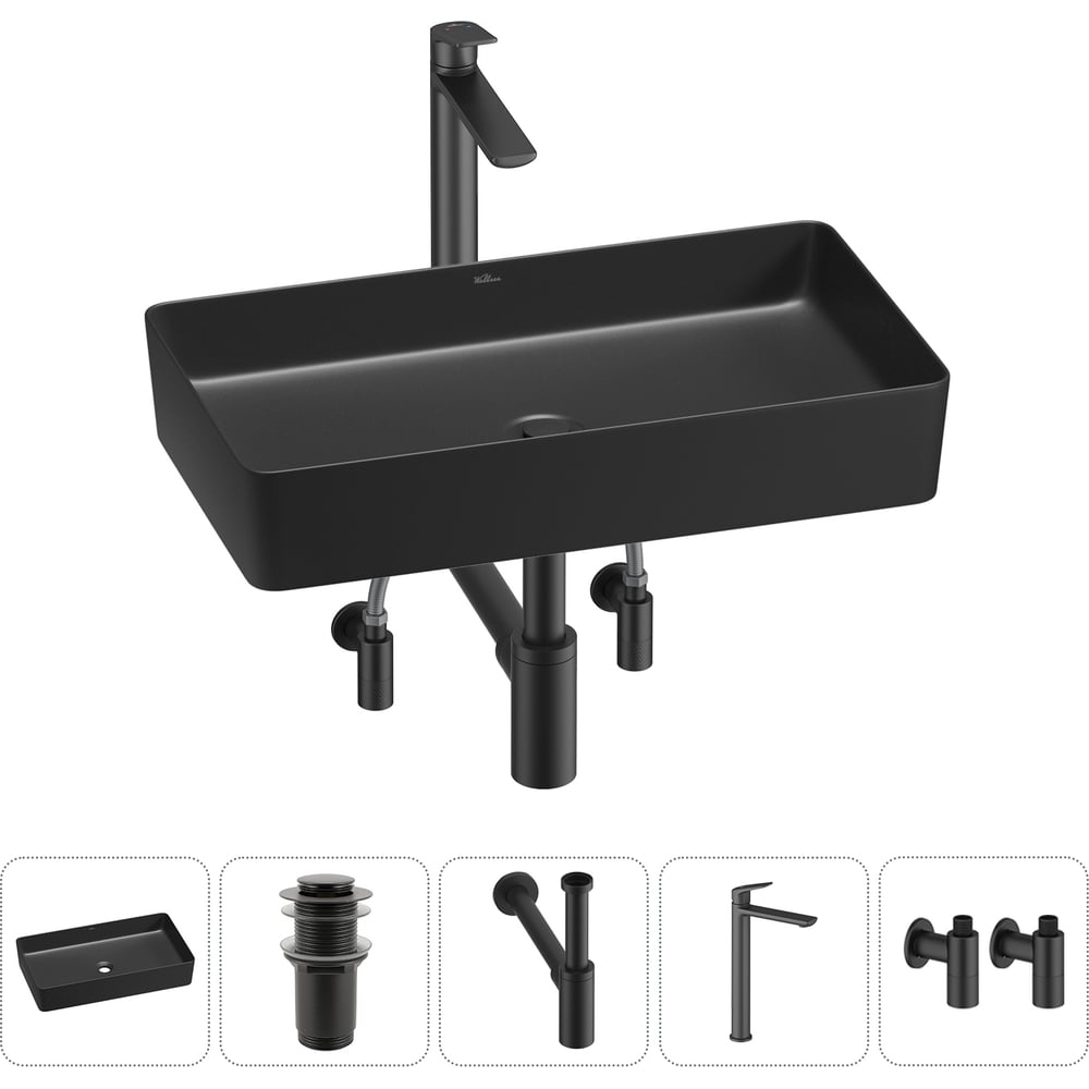 Изображение товара Набор Wellsee 5 в 1 FreeDom 2.0 накладная раковина 60x34 см матовый черный
