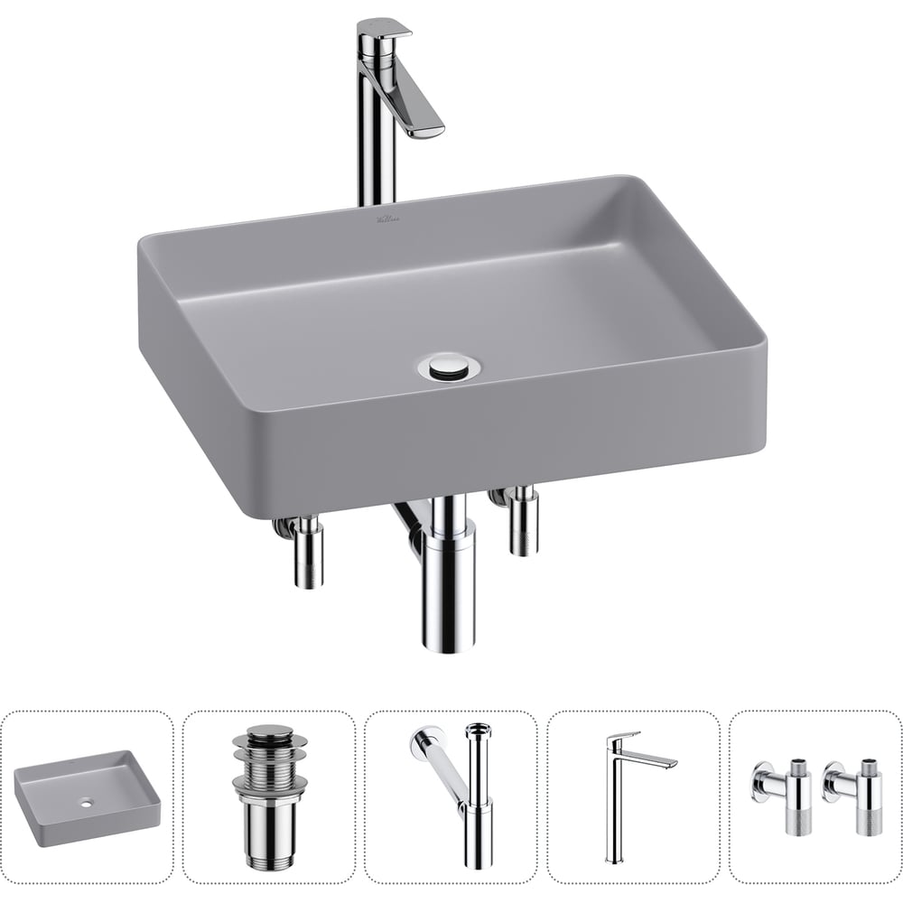 Изображение товара Набор для ванной Wellsee 5 в 1 FreeDom 2.0 накладная раковина 51x40 см матовый серый