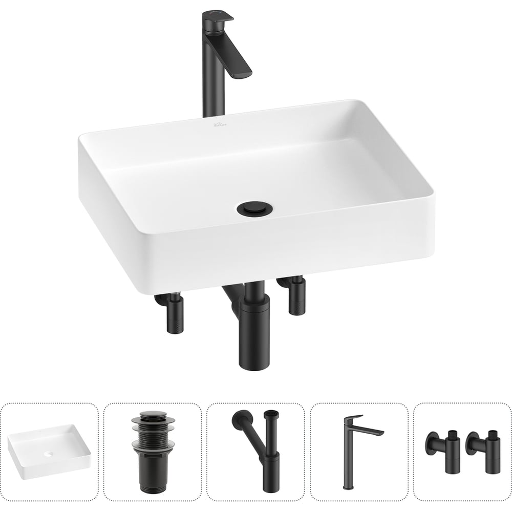 Изображение товара Набор для раковины Wellsee 5 в 1 FreeDom 2.0 накладная белая фарфоровая