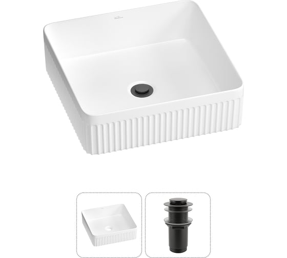 Изображение товара Набор Wellsee 2 в 1 Festive Fox 2.0 накладная раковина 36x36 см, черный донный клапан 20213483R