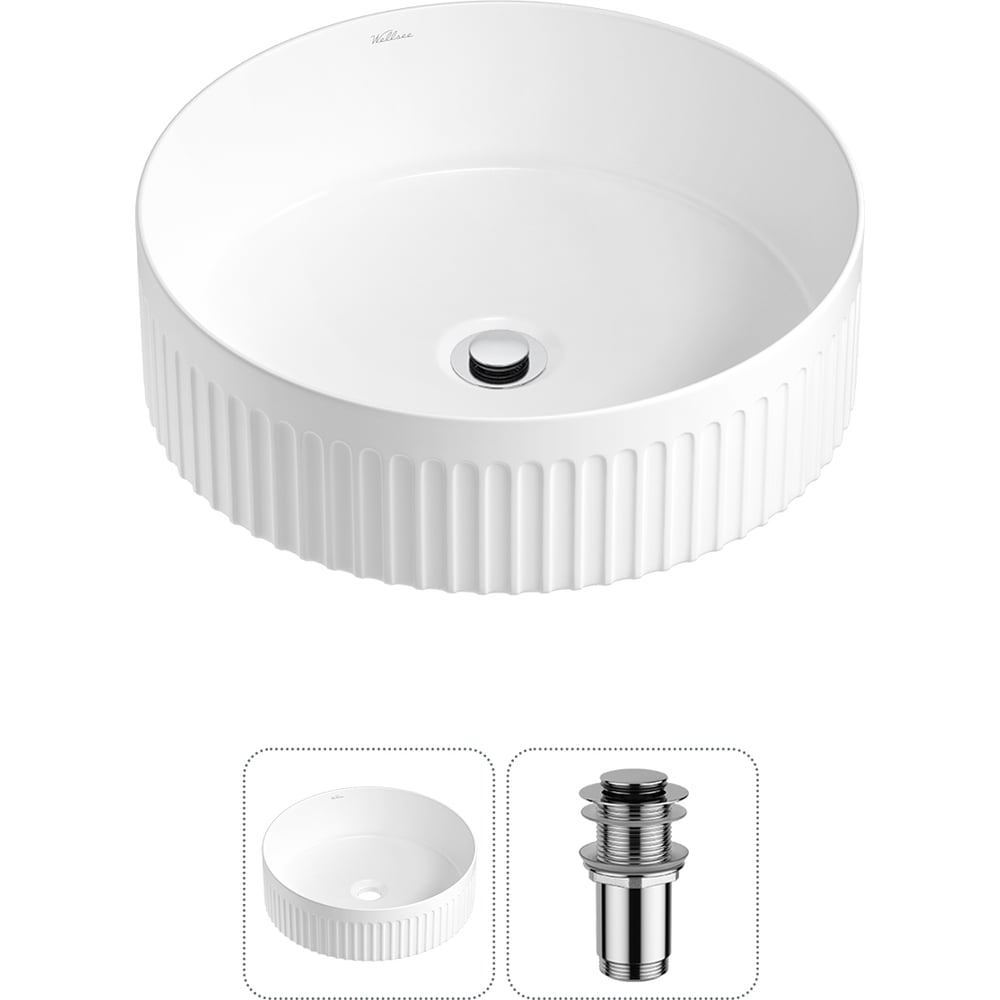 Изображение товара Накладная раковина Wellsee Festive Fox 2.0 40x40 см белая с донным клапаном