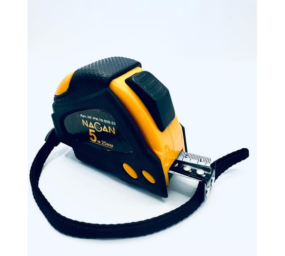 Изображение товара Рулетка NAGAN 5м-25мм, пластик АБС прорезиненная, 2-сторонняя, (6шт в упаковке) НГ-РИ-70-050-25