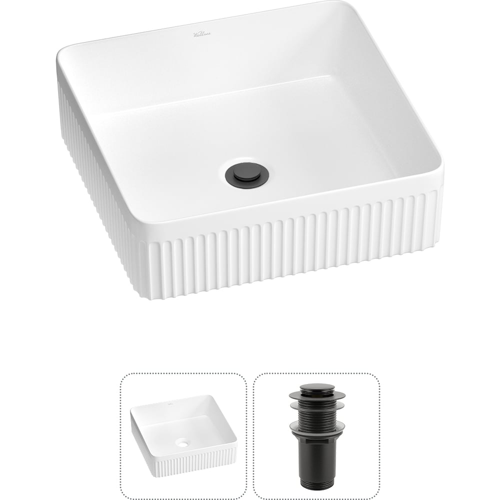 Изображение товара Набор раковина Wellsee 2 в 1 Festive Fox 2.0 квадратная белая накладная с донным клапаном