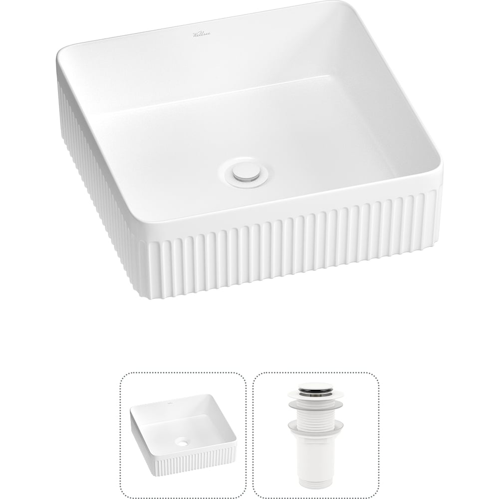 Изображение товара Накладная раковина фарфор Wellsee Festive Fox 2.0 40x40 см с донным клапаном