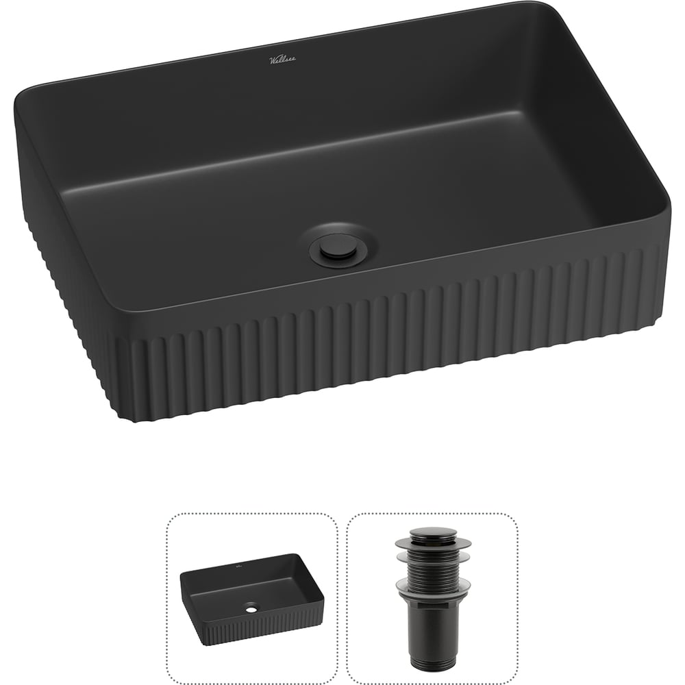 Изображение товара Накладная раковина Wellsee Festive Fox 2.0 50x35 см матовый черный фарфор