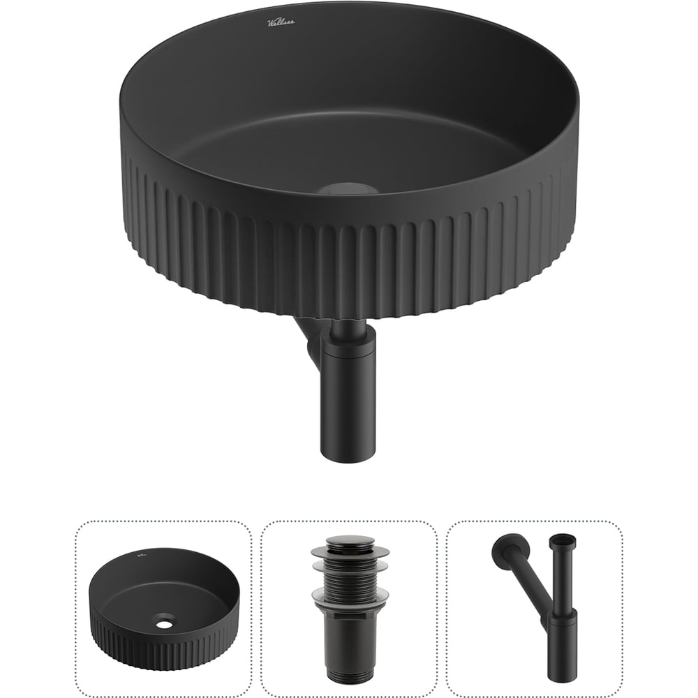 Изображение товара Набор Wellsee 3 в 1 Festive Fox 2.0 накладная раковина с донным клапаном 40x40 см черный