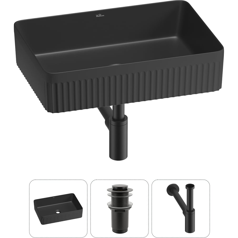 Изображение товара Набор Wellsee 3 в 1 Festive Fox 2.0 накладная раковина 50x35 см матовый черный с комплектом сифона