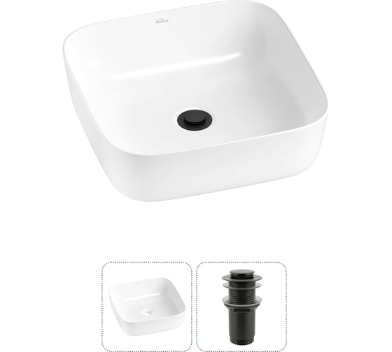Изображение товара Набор Wellsee 2 в 1 Preen накладная раковина 39x39 см, донный клапан 20214176R