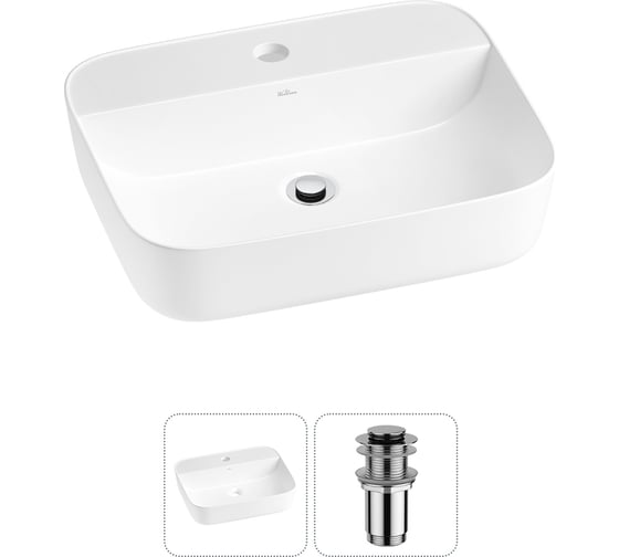Изображение товара Набор Wellsee 2 в 1 Preen накладная раковина 50x40 см, донный клапан 20214315R
