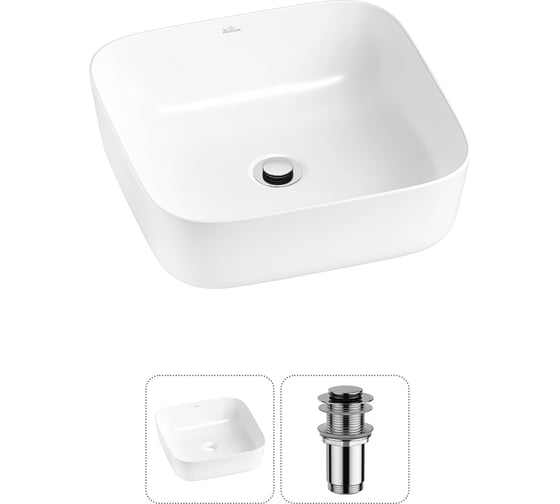 Изображение товара Набор Wellsee 2 в 1 Preen накладная раковина 39x39 см, донный клапан 20214175R
