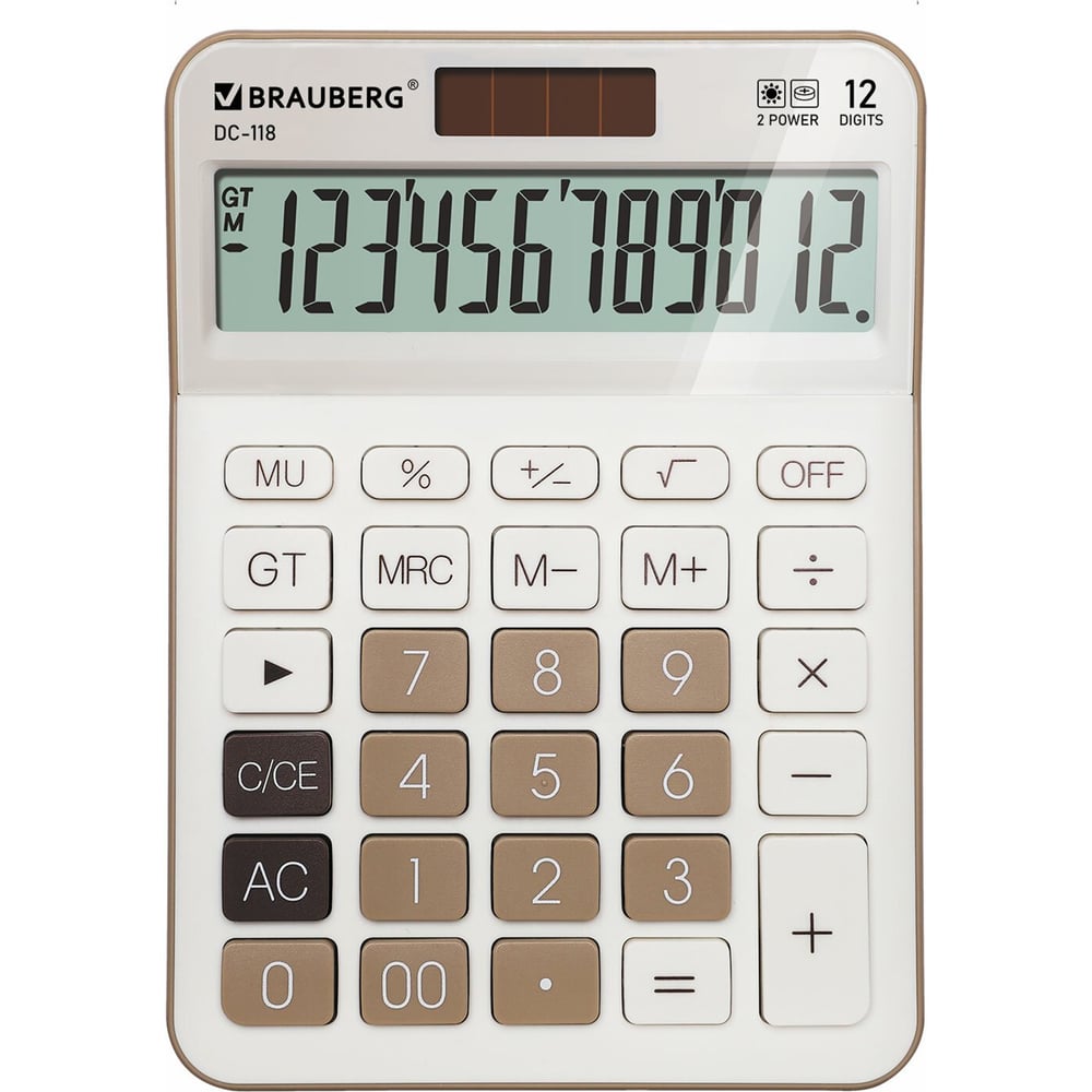 Изображение товара Настольный калькулятор BRAUBERG DC-118-BG, 12 разрядов, двойное питание