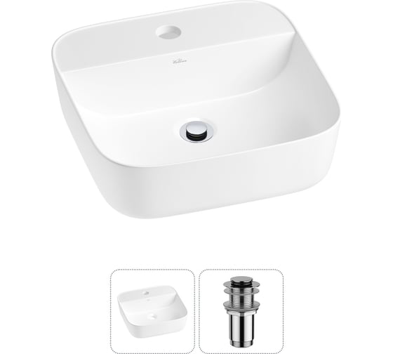 Изображение товара Набор Wellsee 2 в 1 Preen накладная раковина 40x40 см, донный клапан 20214287R