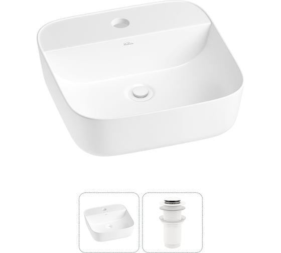 Изображение товара Набор Wellsee 2 в 1 Preen накладная раковина 40x40 см, донный клапан 20214290R