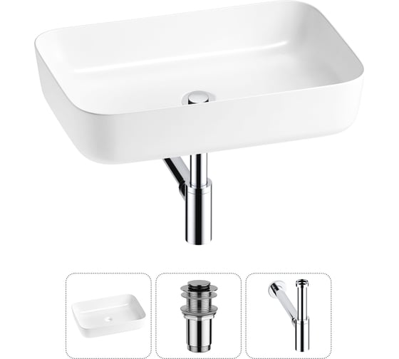 Изображение товара Набор Wellsee 3 в 1 Preen накладная раковина 60x42 см, донный клапан, сифон 20214251R