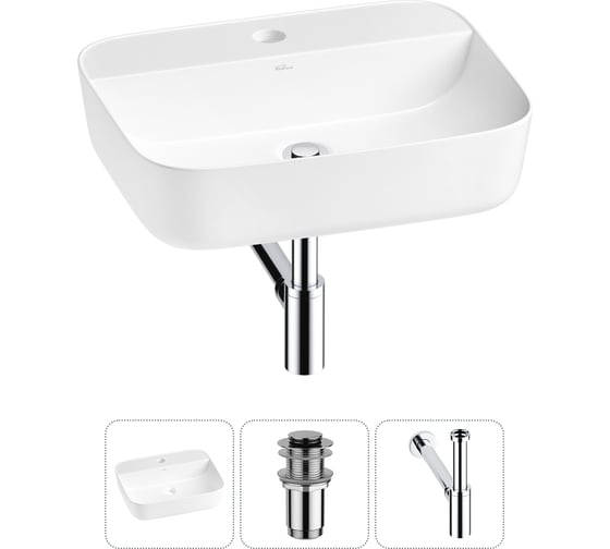 Изображение товара Набор Wellsee 3 в 1 Preen накладная раковина 50x40 см, донный клапан, сифон 20214319R