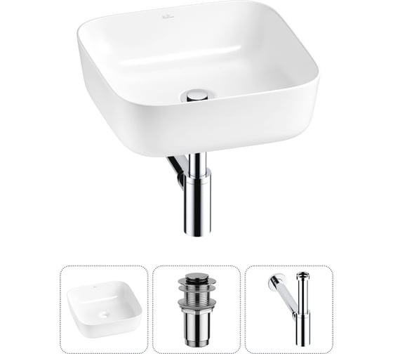 Изображение товара Набор Wellsee 3 в 1 Preen накладная раковина 39x39 см, донный клапан, сифон 20214179R