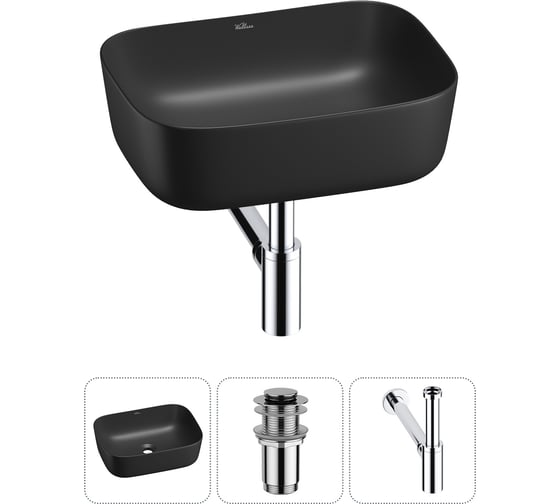 Изображение товара Набор Wellsee 3 в 1 Preen накладная раковина 40x30 см, донный клапан, сифон 20214222R