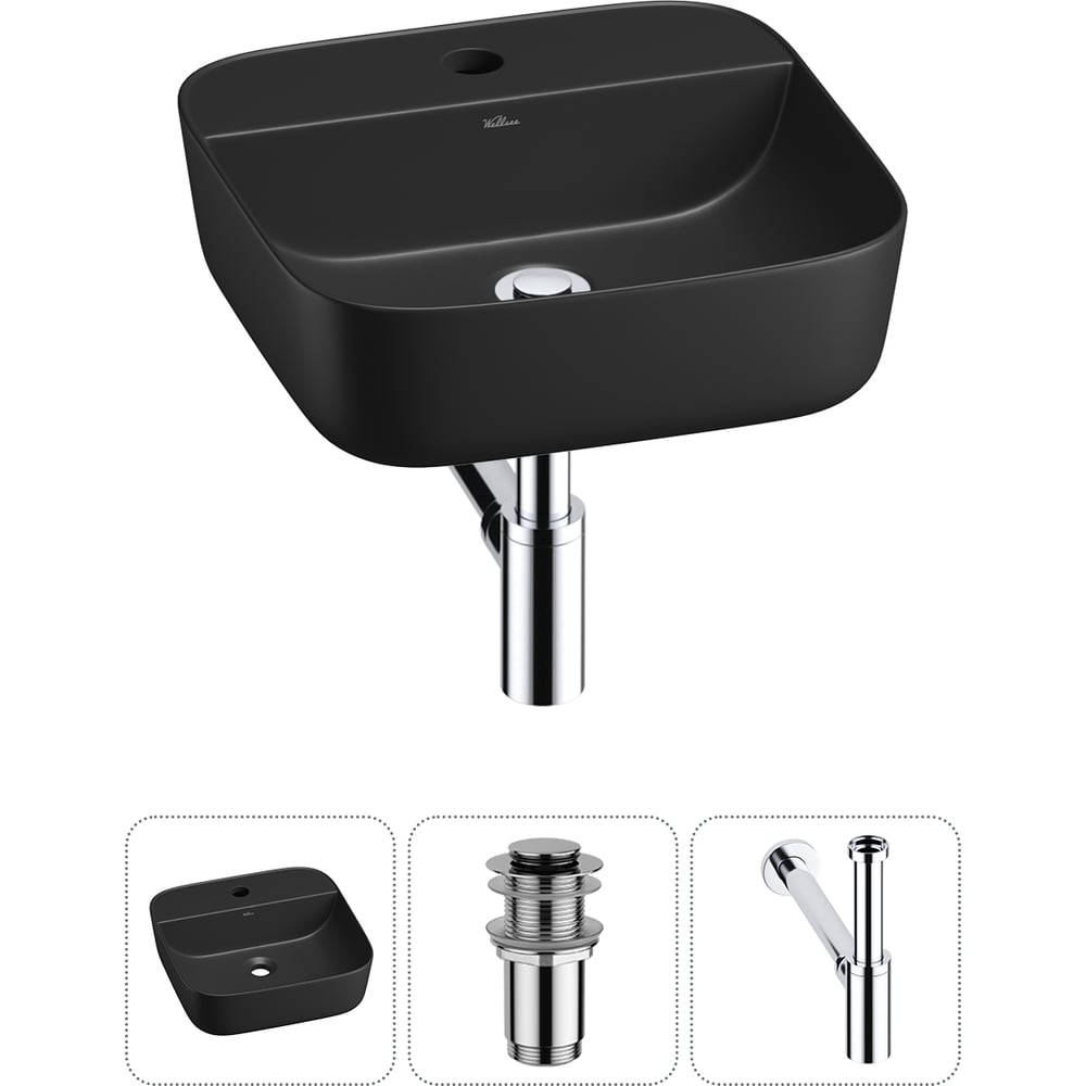 Изображение товара Набор Wellsee 3 в 1 Preen накладная раковина 40x40 см, донный клапан, сифон 20214306R