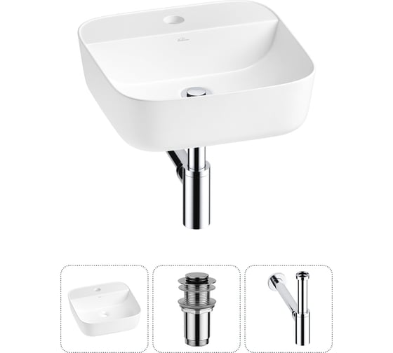 Изображение товара Набор Wellsee 3 в 1 Preen накладная раковина 40x40 см, донный клапан, сифон 20214291R