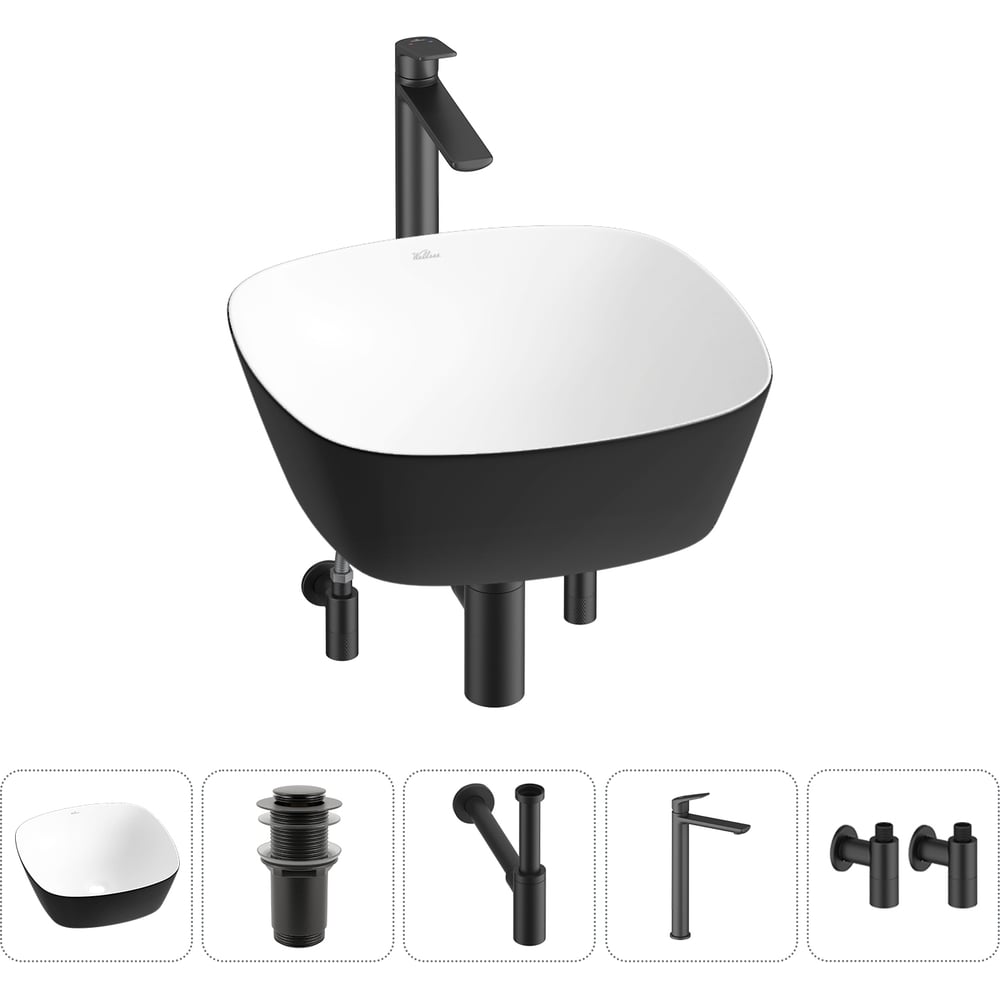 Изображение товара Набор Wellsee 5 в 1 Ground Breaking накладная раковина 40x40 см с смесителем и комплектом аксессуар