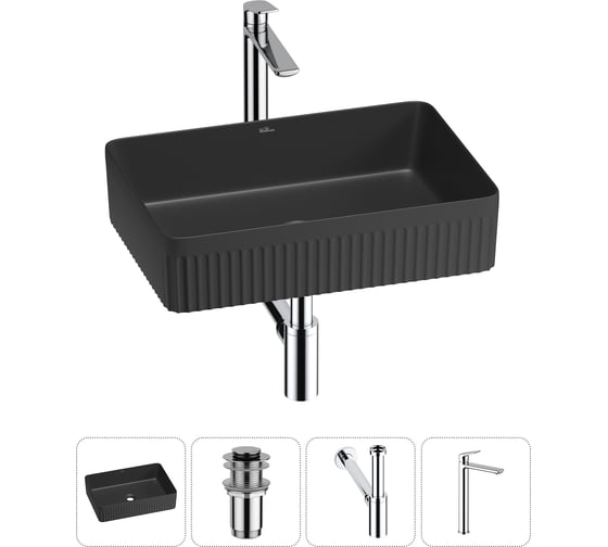 Изображение товара Набор Wellsee 4 в 1 Festive Fox 2.0 накладная раковина 50x35 см, донный клапан, сифон, смеситель 20213760R