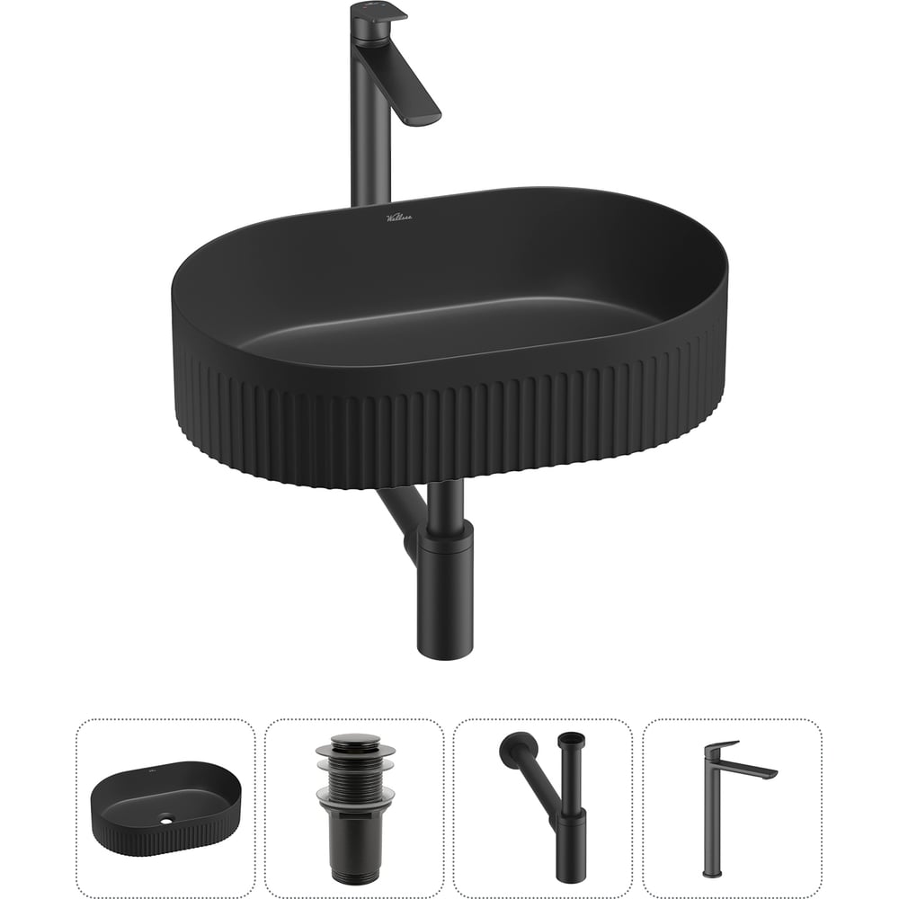 Изображение товара Набор Wellsee 4 в 1 Festive Fox 2.0 накладная раковина матовый черный + смеситель