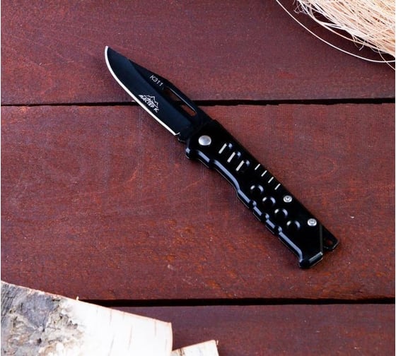 Изображение товара Перочинный нож Мастер К лезвие 7см с отверстием, рукоять черный металл, 15см 2732078