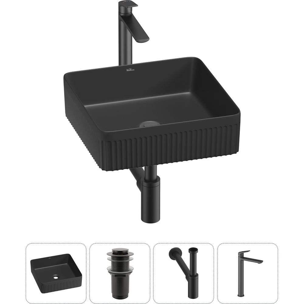 Изображение товара Набор раковина накладная с смесителем и сифоном Celebration Black 40х40 см