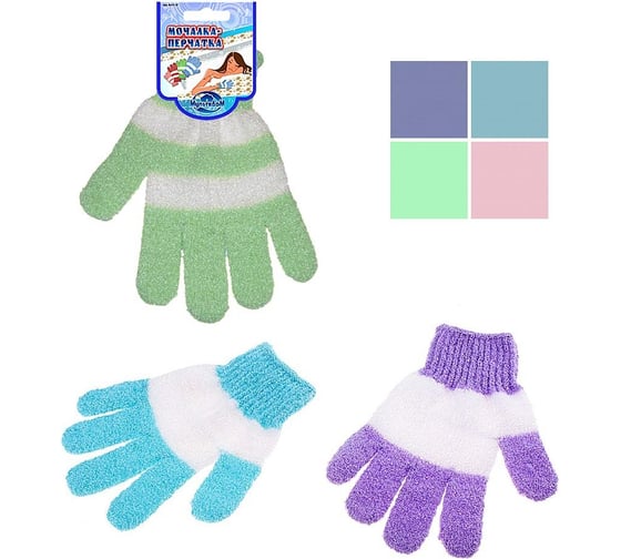 Изображение товара Мочалка-перчатка МУЛЬТИДОМ Полосатик, 4 цвета MJ17-37