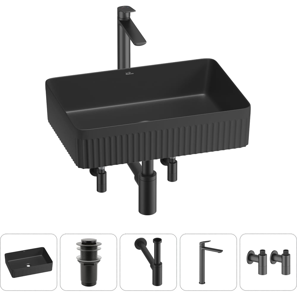 Изображение товара Набор Wellsee 5 в 1 Festive Fox 2.0 накладная раковина 50x35 см с смесителем и аксессуарами