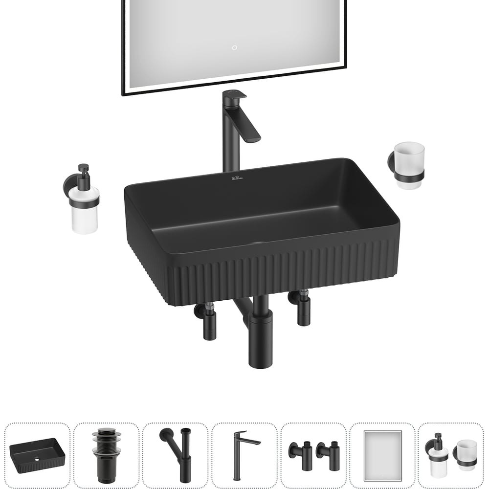 Изображение товара Набор Wellsee 7 в 1 Festive Fox 2.0 накладная раковина 50x36 см матовый черный