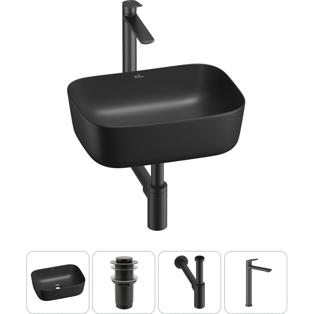 Изображение товара Набор Wellsee 4 в 1 Preen накладная раковина 40x30 см с смесителем и сифоном