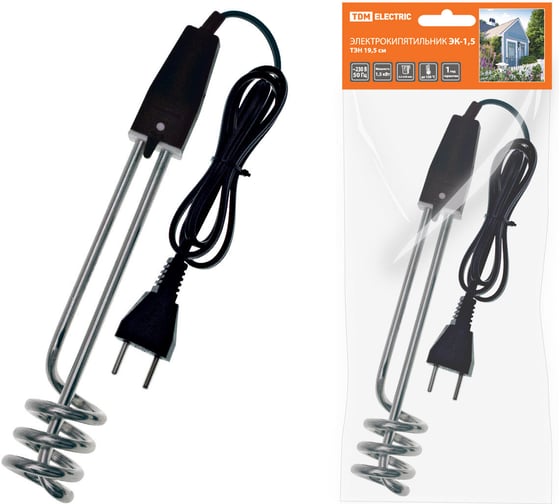 Изображение товара Электрический погружной кипятильник TDM ELECTRIC ЭК-1.5 230 В, 1.5 кВт, ТЭН 19.5 см SQ2505-0003
